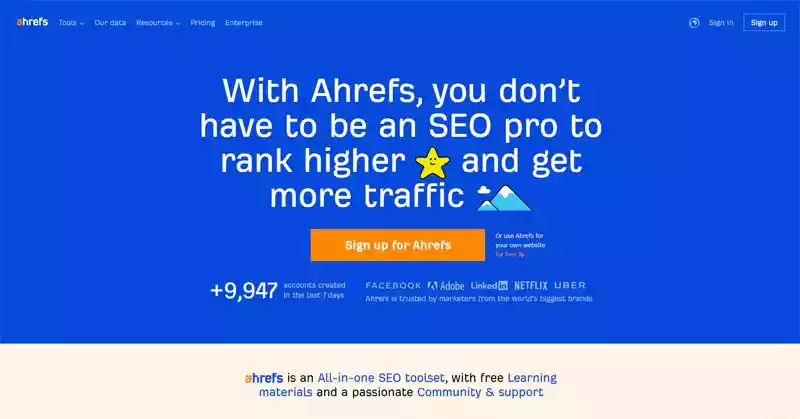 واجهة أدوات Ahrefs